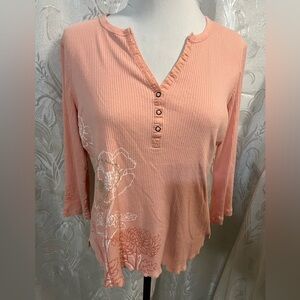 Faded Glory Pink 3/4 Sleeve Raw Hem Top